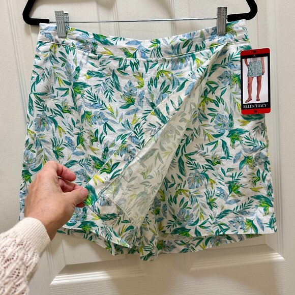 Ellen Tracy Women's Linen Blend Skort Size M Green Tropical Boho Feminine (NEW) - Picture 12 of 12